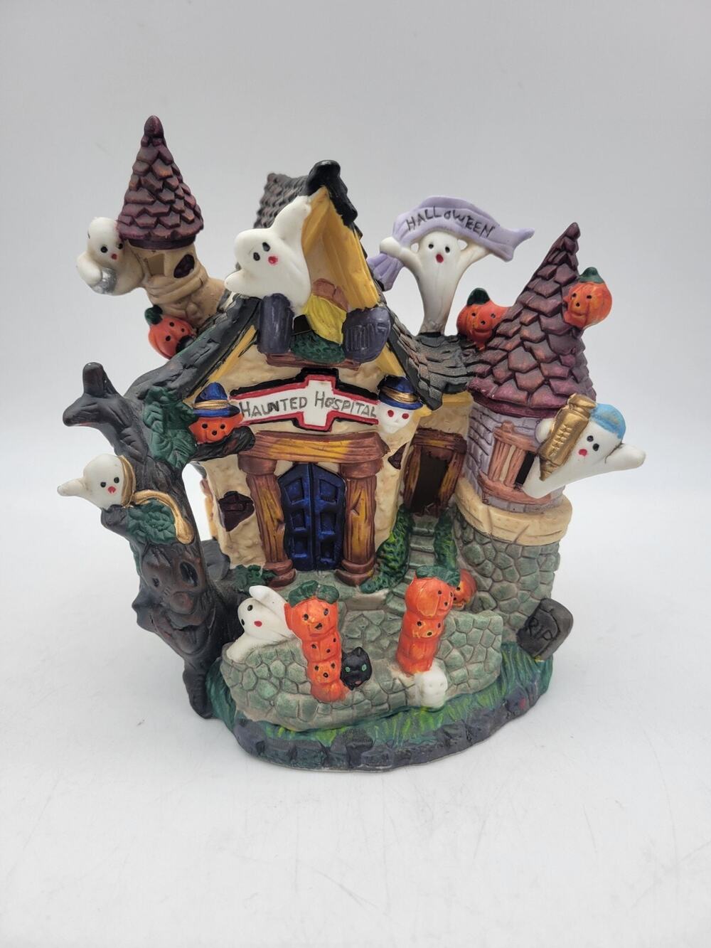 Spooky Hollow Halloween Haunted Hospital Porcelain House Light Cord Ghosts